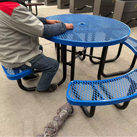 Table de pique-nique et bancs sur mesure en usine, 4 pieds, 6 pieds, 8 pieds, table à manger en métal revêtu de thermoplastique expansé et ensemble de chaises avec trou pour parasol