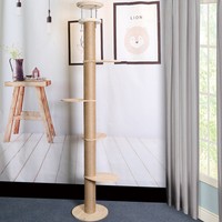 Colonne d'escalade verticale pour chat en bois massif (Tong Tian Zhu) avec étagère d'observation et jouet intégré pour chat