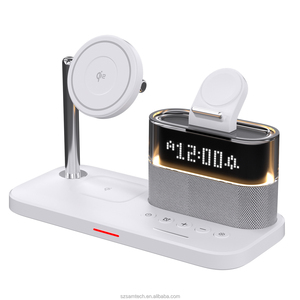 Support de charge sans fil 5 en 1 de haute qualité avec réveil, veilleuse et station de charge pour téléphone, écouteurs et montre - Product Image 1