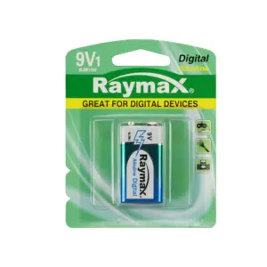 Raymax 9V 6LR61 Super Alkaline dry battery with ROHS SGS IEC MSDS for smoke alarm detectors