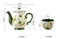 Théière en porcelaine à motif floral en relief, tasse de 150 ml, résistante à la chaleur, ensemble à thé, style rustique européen nordique, tasse à café en céramique