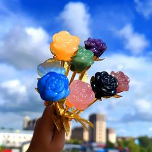 Grosir bunga ukiran batu penyembuhan kristal alami dengan daun logam mawar kristal untuk hadiah Hari Valentine - Product Image 4