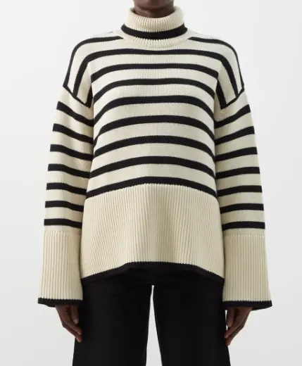 Women's Turtleneck Knitted Pullover Sweater Women roll-neck striped Ribbed Turtle Neck Knitwear Clothing Tops