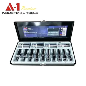 A1 Factory Direct 14 Pcs 1 2 Dr Deep Socket Set with Polished Finish in Metal Case Professional Grade Tool Kit