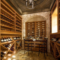 Système de stockage de cave à vin en bois massif sur mesure avec étagères à bouteilles LED et service d'installation clé en main