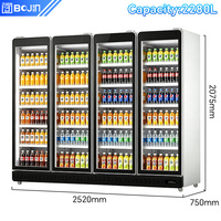 Réfrigérateur commercial à boissons BoJin noir à quatre portes, refroidissement par air, sans givre, pour magasin, hôtel, bar, centre commercial