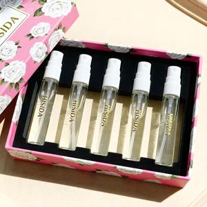 ขวดน้ำหอมแบบเติมได้ขนาดเล็ก 2 มล. 3 มล. พร้อมกล่องของขวัญลายทางสีชมพู ชุดน้ำหอมพกพาสำหรับเดินทาง ขายส่ง - Product Image 5