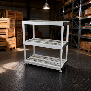 Étagère de rangement en plastique à trois niveaux NORTHPOWER 91x46x89cm, unité d'étagérage robuste pour entrepôt, utilisation logistique en supermarché - Product Image 1