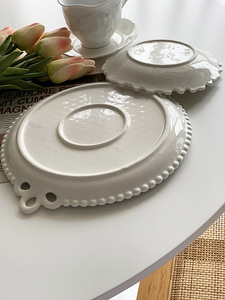 Export single <b>bow</b> relief bead princess plate, craft ceramic shallow flat plate, Western dining plate - Product Image 4