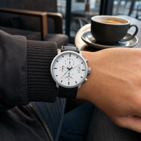 Montre pour homme multifonctionnelle à quartz, boîtier en acier inoxydable, bracelet en cuir véritable, vente en gros de montres-bracelets pour hommes