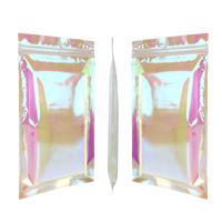 Sacs à friandises en cellophane holographique irisé personnalisables, auto-adhésifs, roses, refermables, pour la conservation des aliments