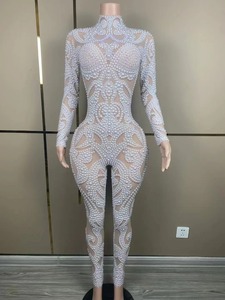 Costume da Ballo Xinjiang Sexy con Perle Scintillanti e Rete Trasparente, Tuta in Spandex/Poliestere per Celebrazioni di Compleanno - Product Image 6