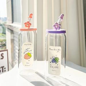 Gobelet à paille en verre borosilicate de haute qualité, motif floral mignon, grande capacité 600 ml, écologique, portable, moderne, cadeau de fête pour la main - Product Image 5