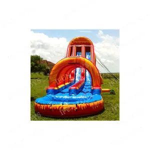 Summer Water Toys Inflatable Fire N Ice Water Slide with Pool / Commercial Swimming Pool Water Slide for Backyard