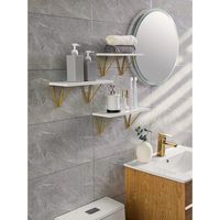 Étagères flottantes réglables en acier avec supports triangulaires dorés à un seul côté, lot de 3, à fixer au mur pour la décoration de la maison, salon, salle de bain
