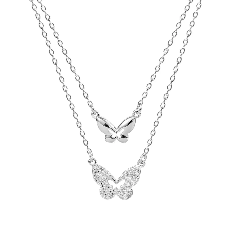 Trend Butterfly Necklace Choker Jewelry 925 Silver Gold Plated Double Charm Butterfly Necklace