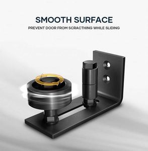 WEKIS Guía de montaje en pared ajustable de latón para puertas de granero con recubrimiento de polvo negro, sistema de herrajes con rodillos de riel de suelo de diseño moderno - Product Image 3