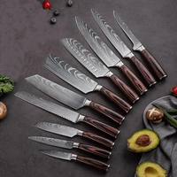 Ensemble d'accessoires de cuisine en acier inoxydable avec manche en bois, couteaux à découper, à trancher, à fruits, ensemble de couteaux messer
