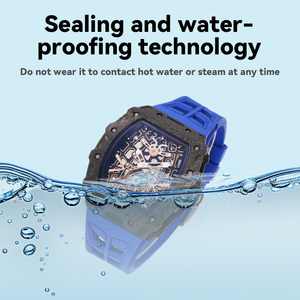 Mode ultradunne mechanische horloge met skeletwijzerplaat van koolstofvezel, saffierkristal, 3ATM waterdicht, blauwe rubberen band, herenhorloge - Product Image 5