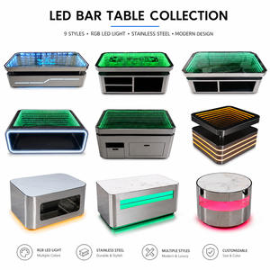 Mesa de <span class=keywords><strong>Bar</strong></span> Acrílica Moderna con Iluminación LED de 7 Colores, Mesa Auxiliar de Acero Inoxidable para Club, Salón, KTV, <span class=keywords><strong>Bar</strong></span> - Product Image 1