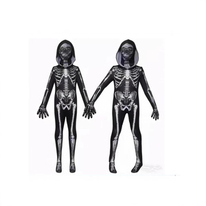 Costume de squelette Yiku, combinaison à capuche intégrale pour adultes et enfants, Halloween, cosplay, style gothique, design sans couture - Product Image 4