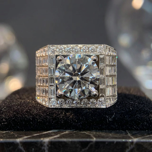 Glam Geometric Hip Hop Cocktail <b>Ring</b> with Round Lab Grown Diamond Prong Setting 14K Gold Plated Unisex Engagement Jewelry - Product Image 3