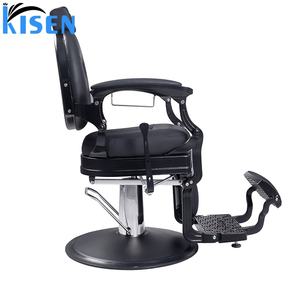 Chaise de barbier inclinable vintage KISEN, vente flash spéciale, noire, cadre argenté, grande capacité de poids, chaises de barbier pour hommes - Product Image 1