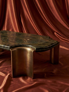 Table basse moderne de luxe en marbre avec base en métal brossé, plateau en pierre naturelle, meubles de salon - Product Image 3