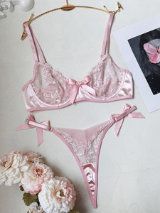 ชุดชั้นในลูกไม้แบบมีสายรัด ดีไซน์น่ารัก แต่งโบว์เว้าแหวก ซีทรู สำหรับผู้หญิง ชุดบราและกางเกงใน 2 ชิ้น - Product Image 6