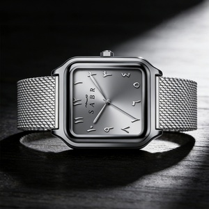 Reloj de Cuarzo SABR con Números Arábigos, Reloj de Lujo para Hombre de Negocios, Acero Inoxidable, Aleación, Rectangular, Puntero, 30 mm - Product Image 6