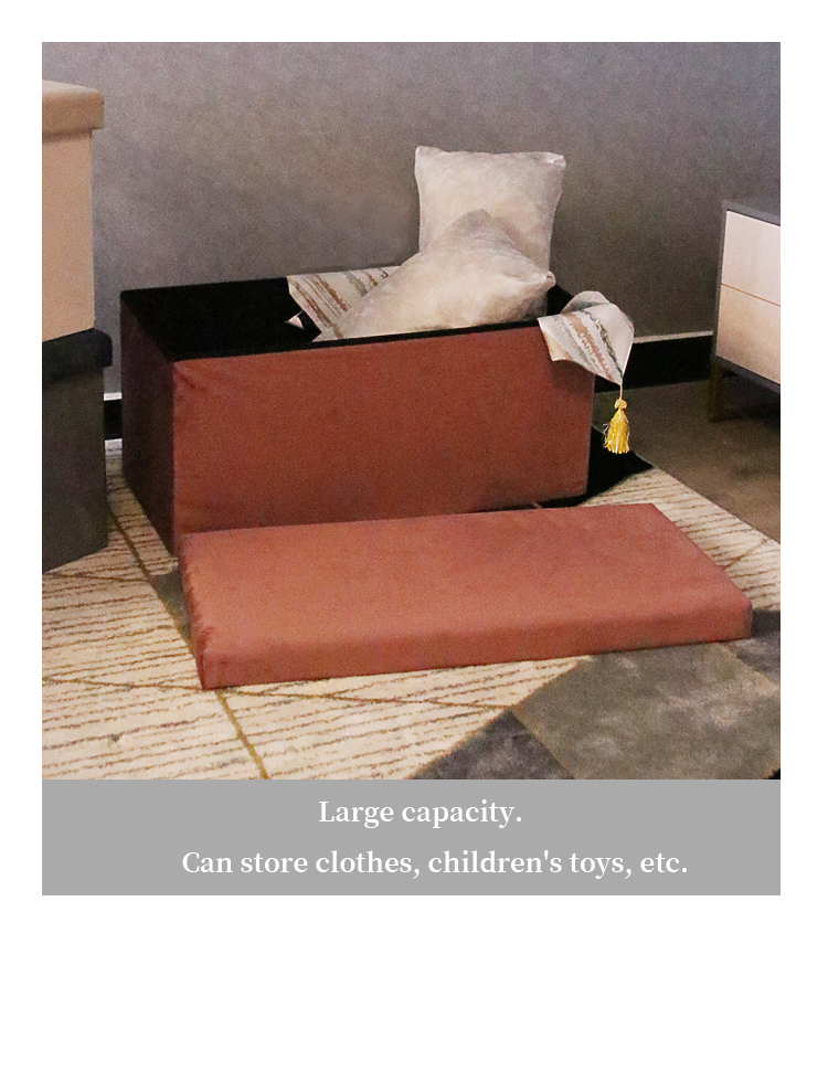 Factory Direct Multi-color Flat Flannel Fabric Storage Stool Of Living Room Foldable Ottoman 30inch Collpasible Bench