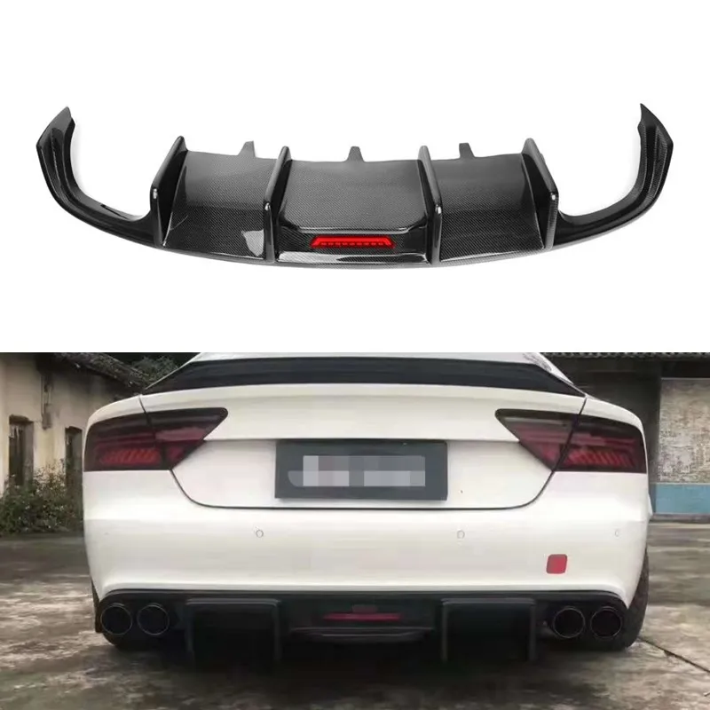 Cho Audi A7 A7 Sline S7 C7 Bumper 2012 để 2015 sợi carbon phía sau Spoiler khuếch tán Bumper Guard bảo vệ với phanh ánh sáng