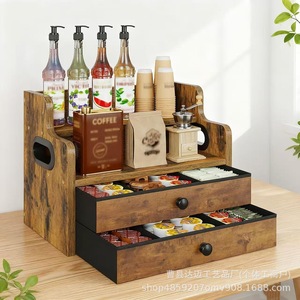Wooden Liquor Display Rack 36.5x22.3x27cm Double Drawer <b>Desktop</b> Beverage Storage <b>Shelf</b> For Bar Coffee Tea Room - Product Image 2