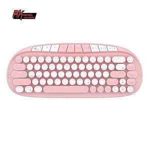 Royal Kludge RK Round pink mini gaming keyboard programmable 68 keys round keycaps retro typewriter mechanical keyboard for girl