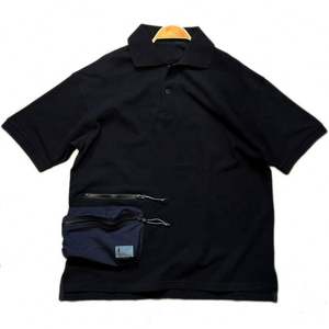 Polos negros personalizados para hombre, Polo de punto con bolsillo grande - Product Image 1