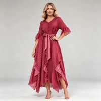 Robes de soirée formelles pour femmes, Robe décontractée mi-longue pour femmes, Robe plissée Miyake grande taille à ourlet asymétrique floral 3D