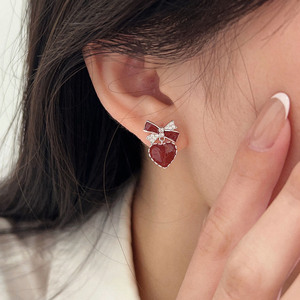 Yinruitai S925 Sterling <b>Silver</b> Heart <b>Stud</b> Earrings With Bow Design For Women Everyday Wear - Product Image 1