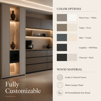 Buffet sur mesure avec tiroirs gris mat et colonne d'affichage ouverte lumineuse |   Salle à manger moderne |   OEM