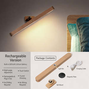 YONGZE Lumière de miroir en bois USB magnétique, bande lumineuse LED d'intérieur sans fil, lumière murale de couloir, lumière d'appoint pour miroir de maquillage - Product Image 4