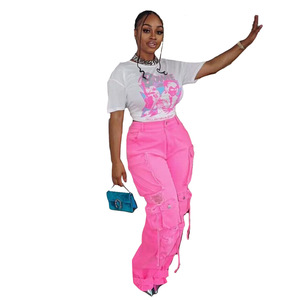 Jeans da <span class=keywords><strong>donna</strong></span> con gamba larga larga di alta qualità e lavata di alta qualità a vita alta e dritta strappata - Product Image 4