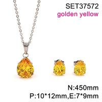 Ensemble Collier et Boucles d'Oreilles Goutte d'Eau en Zircon Pierres de Naissance (12 Mois), Acier Inoxydable Plaqué Or 18K, Étanche, Bijoux de Mode Luxe Léger, Vente en Gros