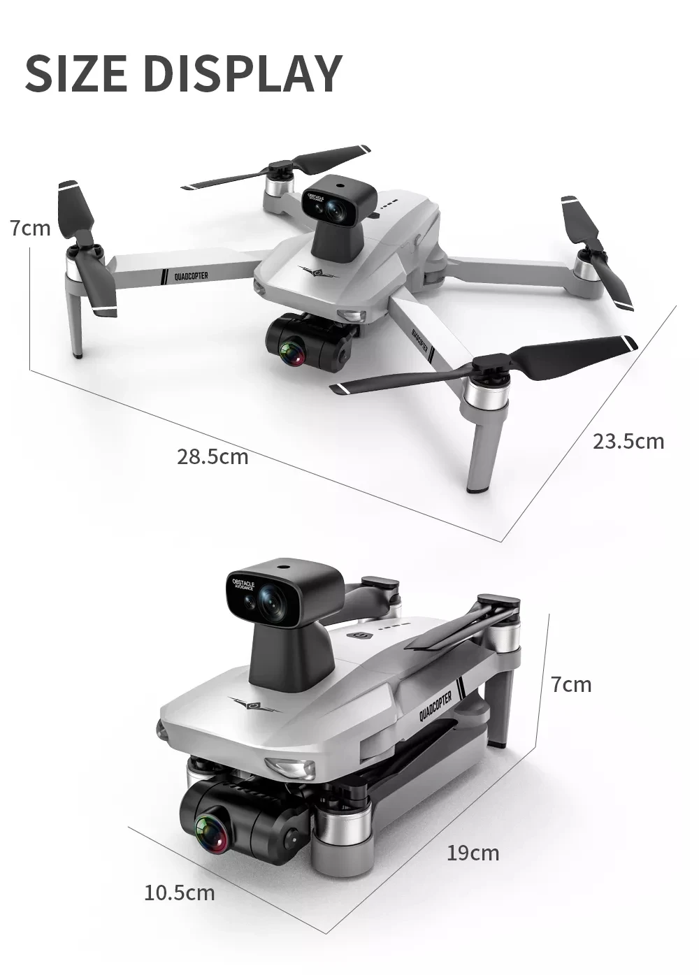 KF102 MAX Drone, SIZE DISPLAY 7cm quadcopter 23.Scm 28.5