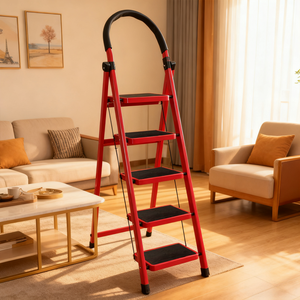 <span class=keywords><strong>Escalera</strong></span> Plegable Portátil de Acero Tipo A, <span class=keywords><strong>Escalera</strong></span> de Cocina, <span class=keywords><strong>Escalera</strong></span> Plegable de Hierro de 5 Peldaños, Escalón Rojo - Product Image 4