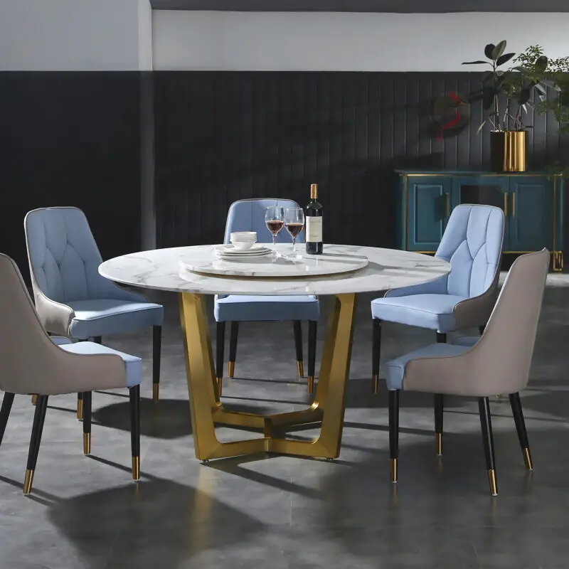 Manufacturers Artificial Dinning Tables Round with Gold Base Banquet Table Home Guest Marble Top Slate Kitchen Dining Room Set