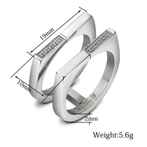 Geometric Asymmetrical Diamond Zircon <b>Open</b> <b>Ring</b> Stainless Steel Unisex Fashion Jewelry Gift 10MM Channel Setting - Product Image 4