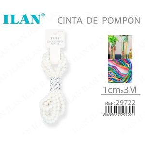 ILAN <b>Pom</b> <b>Pom</b> Ribbon 1cm x 3m <b>White</b> Craft Decor - Product Image 1