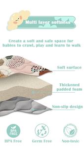 Produits écologiques pour bébés, tapis de jeu en coton pour bébé, pliable, antidérapant, coussin de sol pour ramper en extérieur et activités familiales - Product Image 5