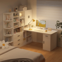 Bureau d'étude multifonctionnel moderne en MDF avec bibliothèque, bureau d'ordinateur avec étagères de rangement et tiroirs pour la maison et le bureau