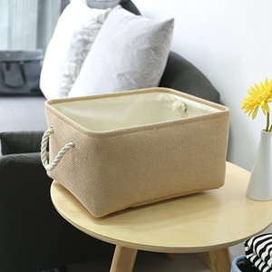 Homeplus-cubos de lino para almacenamiento de tela, caja plegable con asa de cordón de macramé para libros y ropa de juguete, nuevo diseño - Product Image 2