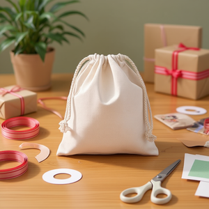 Sac en toile Ilan Saquito 15 cm x 20 cm, pochette de rangement à cordon pour artisanat et cadeaux - Product Image 3